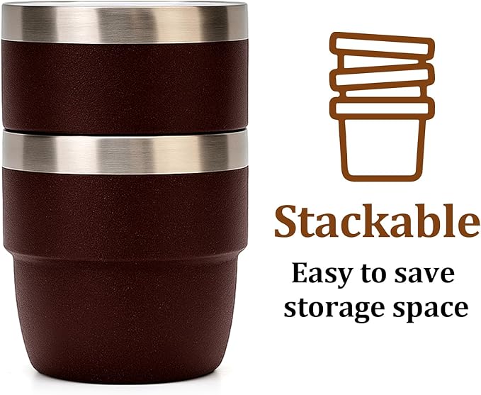 Zenbo 4 oz Espresso/Coffee Cups Set of 2, Ceramic-Lined Double Wall Vacuum Insulated 18/8 Stainless Steel, Stackable & Dishwasher Safe, Space-Saving, Compatible with Most Espresso & Coffee Makers