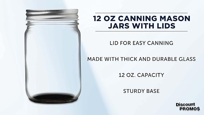 DISCOUNT PROMOS 10 Decorating Mason Jars Set, 12 oz. - Canning, Aluminum Lid - Black
