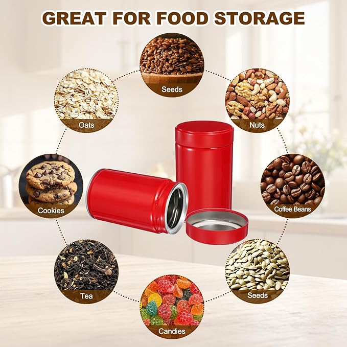 uxcell 2Pcs Round Tea Canisters, 5" x 3" Airtight Metal Tea Containers for Loose Tea, Coffee Beans, Spices - Durable, Compact, and Stylish Storage Tea Tin (Red)