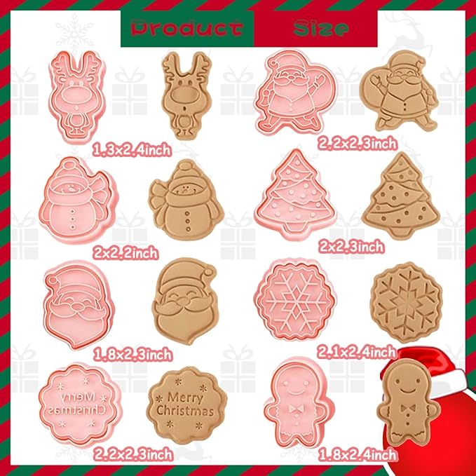 8 Piece Christmas Cookie Cutters, 3d Raised Design Gingerbread Cookie Stamps, Cookie Cutter Set suitable for Frosting Decoration, Mini Pie Molds, Apple Pie Pastry Biscuit Cutter (Christmas-C)