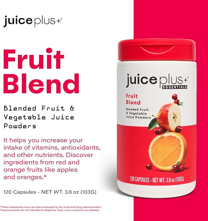 JuicePlus+ Fruit Blend: Plant-Based Whole Food Supplement with Apple, Peach, Cranberry, & More! - Vegan, Gluten-Free, Non-GMO, Kosher - Packed with Plant-Based Vitamins - 1 Bottle (60 Servings)