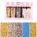 Confect Cake Decorating Sprinkles |Edible Pearl Sprinkles | Mix Gold White Blue & Yellow Pearl Dragees | Blue Jimmies | Gold Sparkling Sugar | Glam Sprinkles | Vegan, Gluten-Free, Nut-Free, Soy-Free, Dairy-Free, Palm Oil-Free - 5 Oz