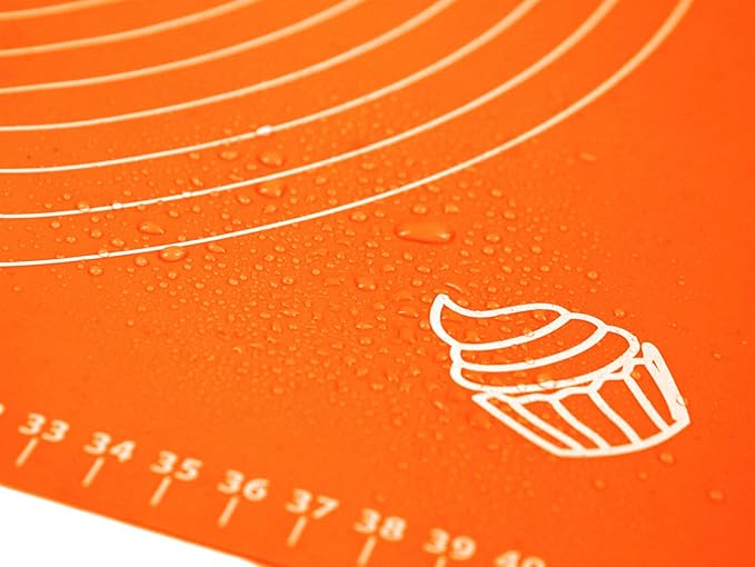 Silicone Baking Mat for Rolling Pastry Dough with Measurements, 25.6 x 17.7 BPA Free Non stick and Non Slip Orange Table Sheet Baking Supplies for Bake Pizza Cake