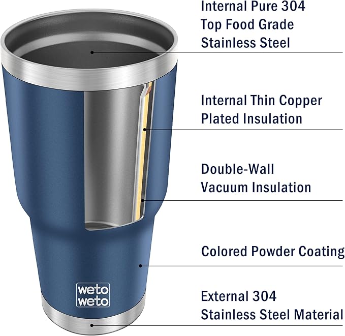 WETOWETO 30 oz Tumbler Stainless Steel Vacuum Insulated Coffee Cup with Handle, Double Wall Vacuum Coffee Thermal Cups for Hot and Cold drinks, Suitable for Travel (Navy Blue, 1 Pack)