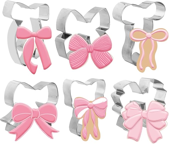 6Pcs Bowknot Cookie Cutters Coquette Bow Shape Cookie Cutting Molds Biscuit Cutters for Women Birthday Wedding Baby Shower DIY Craft Baking Supplies