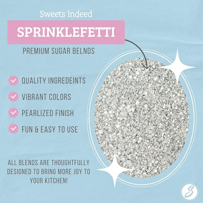 Sweets Indeed Sprinkles, Edible Sprinkle Sugar Mix, Perfect for Cake Decorations, Baking, Ice Cream, Cookies, Cupcake Topper, 5 ounces (Silver)