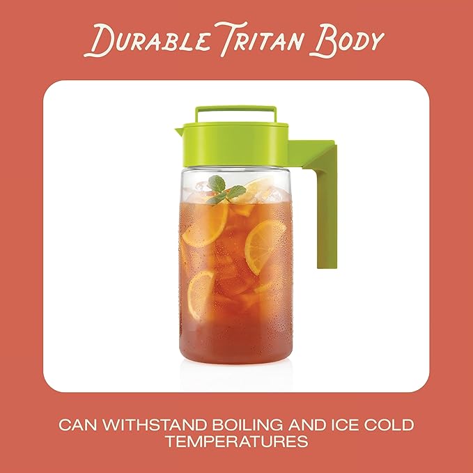Takeya Flash Chill Iced Tea Maker - Airtight & Durable Iced Tea Maker Jug with Silicone Carry Handle - Leak-Proof & Lightweight Tea Infuser with Patented Flash Chill Technology - 2 Quart, Black