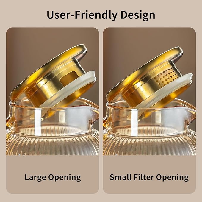 2 PACK Glass Pitcher with Lid, 68 oz/ 2 Liter Amber Classic Vertical Stripes Water Pitcher,Glass Water Carafe for Cold Brew, Coffee, Lemonade, Iced Tea,Beverage, Heat Resistant Water Glass Jug