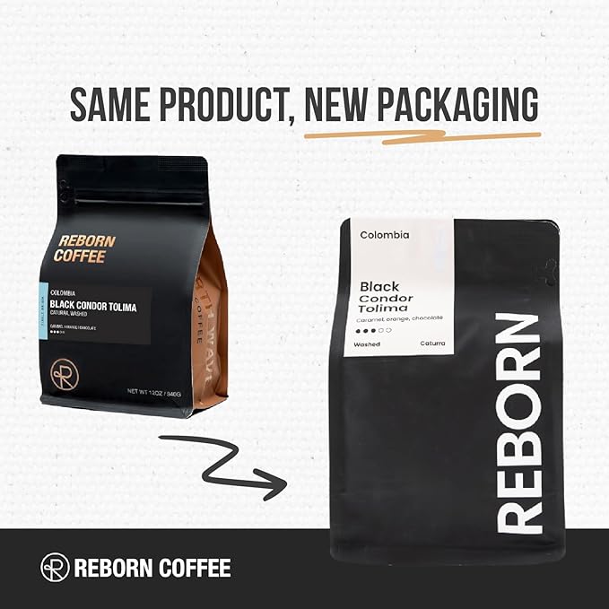 Reborn Coffee Specialty Whole Bean Coffee, Medium Roast, 12 Ounce, Colombia Black Condor Tolima, Flavor Notes of Chocolate, Nut, and Citrus