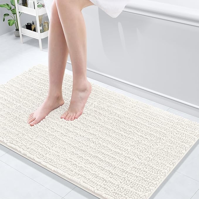 Arotive Luxury Chenille Bathroom Rug Mat, Extra Soft Thick Absorbent Shaggy Bath Rugs, Non-Slip Machine Wash Dry, Plush Bath Mats for Bathroom, Shower and Tub, 47x24, Ivory