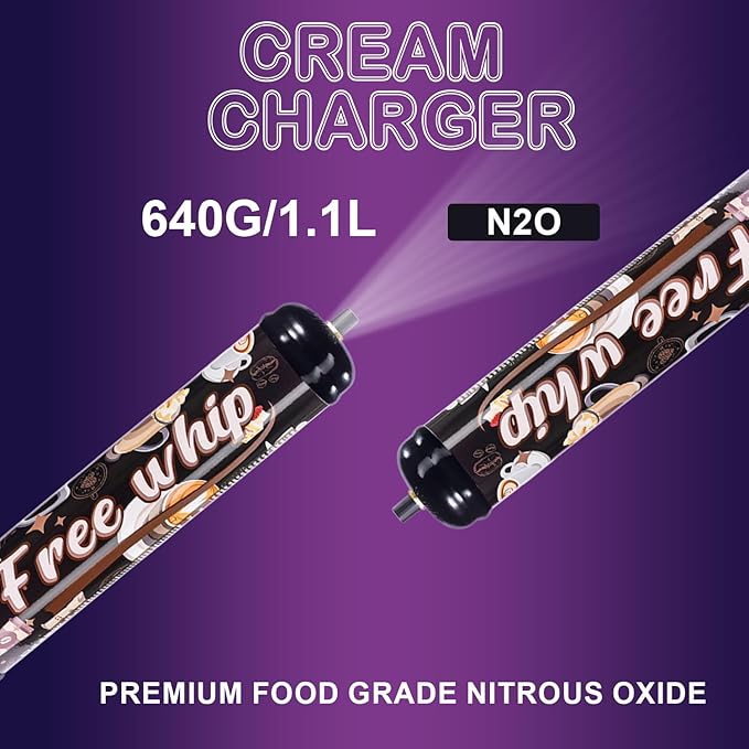 1.1L Whipped Cream Charger 640g Tank, Cartridges for Desserts & Cocktails, Fits with Any Standard Dispensers (6 Pack)