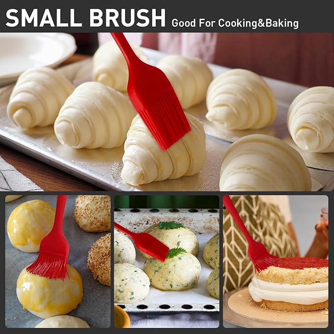 Begonia Silicone Basting Pastry Brush-2pcs Heat Resistant Cooking Brush for Oil, Sauce, Butter, BBQ, Grill and Marinade, BPA Free, Dishwasher Safe （Red）
