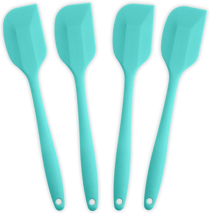 Silicone Spatula 4-piece Set, Heat-Resistant Non-stick Rubber Spatulas with Stainless Steel Core, Light Blue
