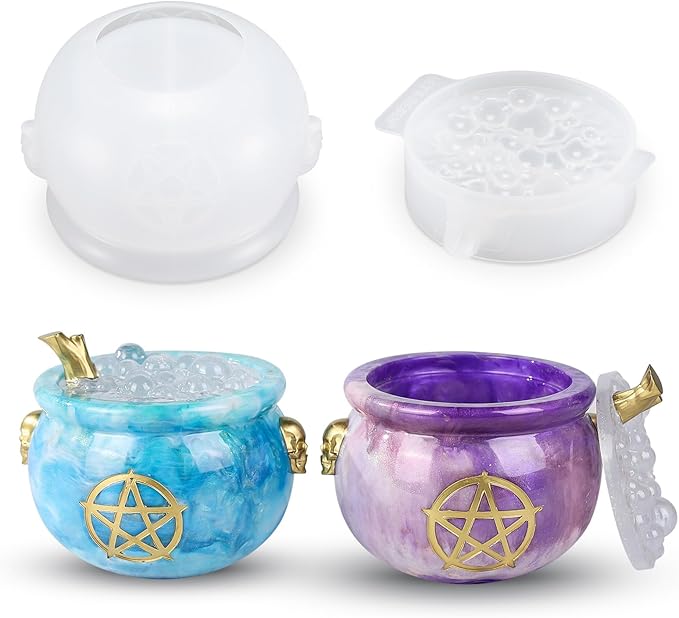 LET’S Resin Witch Cauldron Resin Mold, Halloween Resin Molds, 3D Jar Resin Molds Silicone 4.7'' Width, Large Jar Molds for Epoxy Resin Casting Craft, Storage Box,Candy Container,Candle Holder