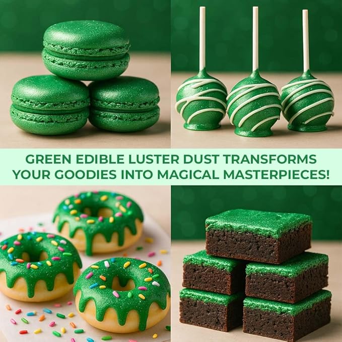 Bulk (20g) Luster Dust Edible Cake Decorations, Edible Luster Dust for Cakes, Green Edible Luster Dust for Cupcake Decorations, Cake Drip, Edible Paint, Green Edible Shimmer Dust for Drinks