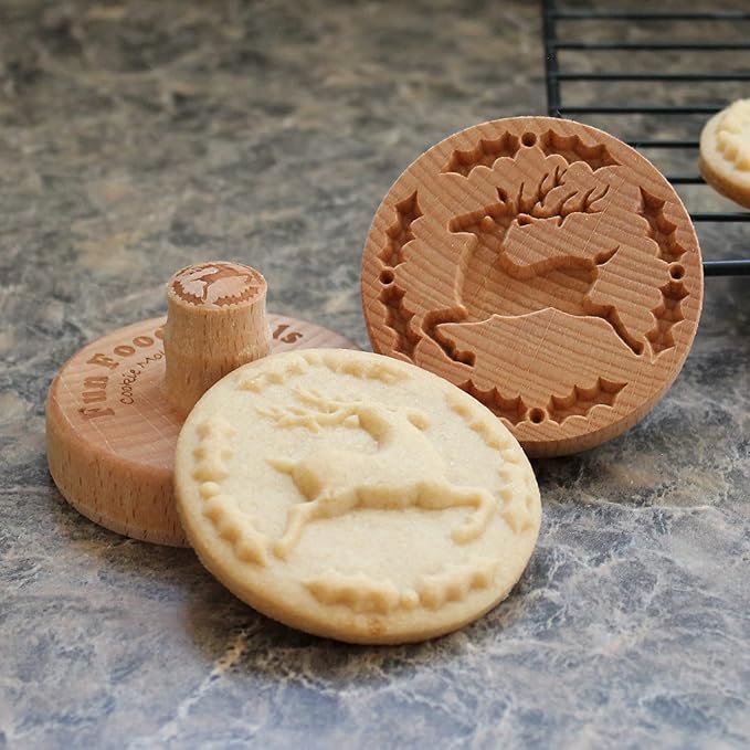 Wood Cookie Stamp, 2.5 Inch (Reindeer and Holly CS-049)