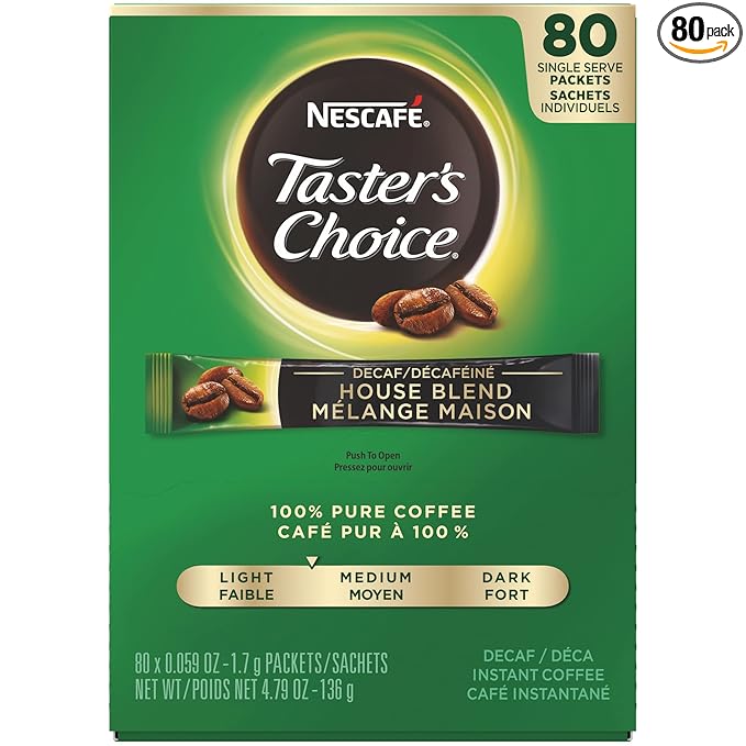 Nescafe Instant Coffee Packets, Decaf, Taster's Choice Light Roast, 1.7 g Singles (Pack of 80)