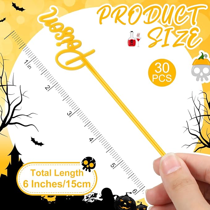 30 Pcs Halloween Swizzle Sticks Plastic Coffee and Cocktail Stirrers Fall Thanksgiving Drink Stirrers Cocktail Mixers for Halloween Fall Autumn Party Tea Coffee Bar Decoration(Poison)