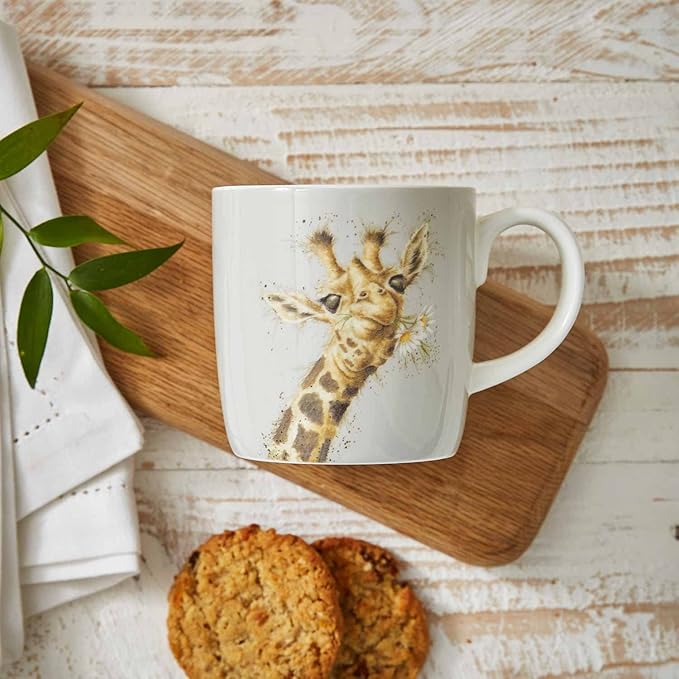 Royal Worcester Wrendale Designs 14 oz Mug, Lofty with Giraffe Illustration - Floral Animal Mug for Cottagecore Kitchens - Microwave, Dishwasher, Freezer Safe Fine Bone China Drinkware
