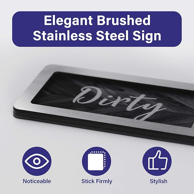 Dishwasher Clean Dirty Sign-Dishwasher Magnet Stainless Steel Clean Dirty Sign for Kitchen Organization Farmhouse Dishwasher Slide Indicator, Optional Adhesive Stickers