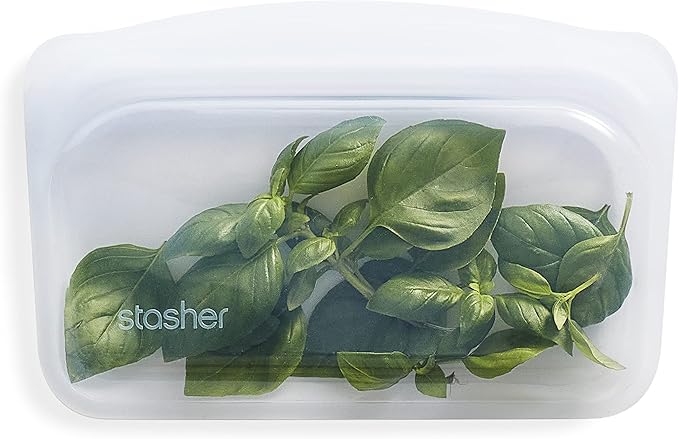 Stasher Premium Silicone Reusable Food Storage Snack Bag, Clear, Microwave, Sous Vide, Dishwasher, Oven and Freezer Safe, BPA Free, Leak-free, Eco-friendly, 12 Oz