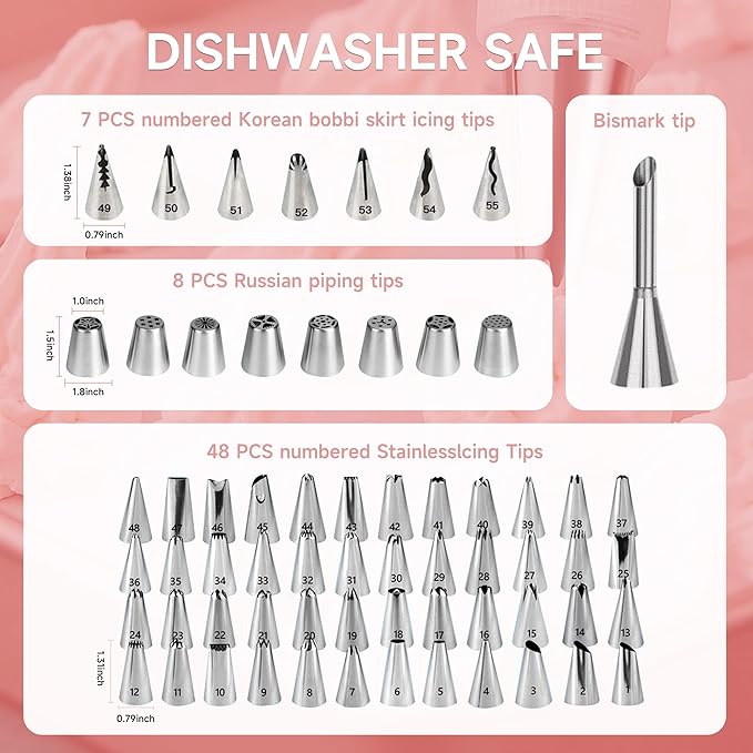 Cake Decorating Kit,137pcs Cake Decorating Supplies with Cake Turntable for Decorating,Pastry Piping Bag,Russian Piping Tips Baking Tools, Cake Baking Supplies for Beginners(Light Pink)