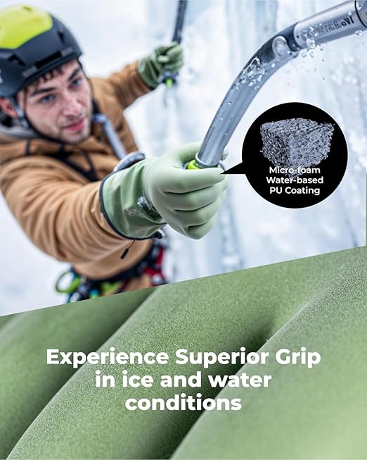 Waterproof Winter Gloves with Grip, Balaena Freezer Gloves for Light Duty Work & Outdoor Adventure, Hiking, Farming, Washing, Ice Fishing, Green, Medium