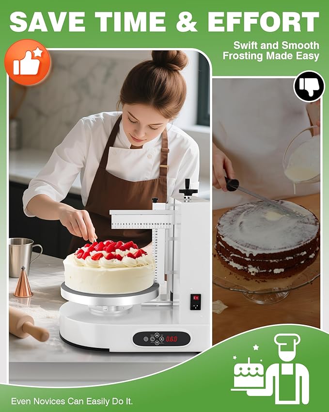 PYY Cake Decorating Machine - 4-12 Inch Automatic Cake Cream Spreading Machine for Cake Smoothing Machine, Electric Cake Turntable 60-320 RPM with Graduated Scrapers Maquina Para Decorar Pasteles