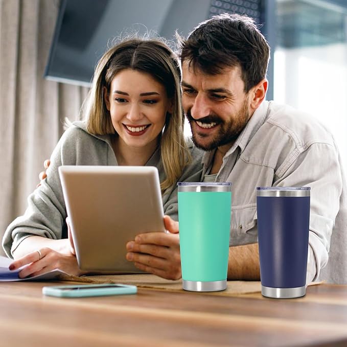 20 oz Tumbler with lid Double Wall Vacuum Insulated Tumblers Stainless Steel Coffee Mug Travel Coffee Tumbler Powder Coated Tumbler Cup Keep Hot&Cold - (Navy 12 Pack)