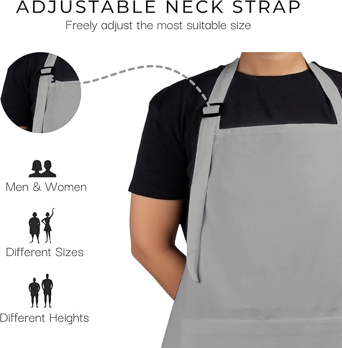 RAJRANG 100% Cotton Cooking Apron with 3 Pockets Kitchen Chef BBQ Adjustable Bib Aprons for Women Men
