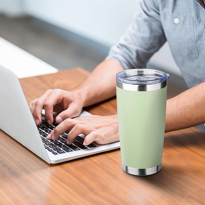 20oz Tumbler with Straw and Brush, Stainless Steel Vacuum Insulated tumbler, Double Wall Insulated Coffee Tumbler for Outdoor, Home, Travel,Office (20 cup-Matcha Green,4pcs)