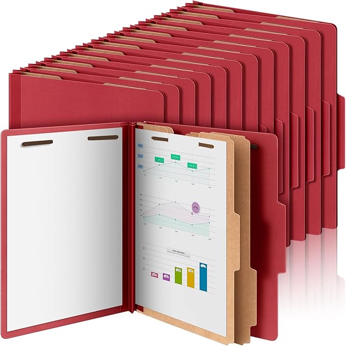 36 Pcs Classification Folders Letter Size, 2 Divider Pressboard File Folders with 3. 5 Inch Expansion, 2 Prongs Fastener, Heavy Duty Office File Organizers for Teachers, Medical (Dark Red)