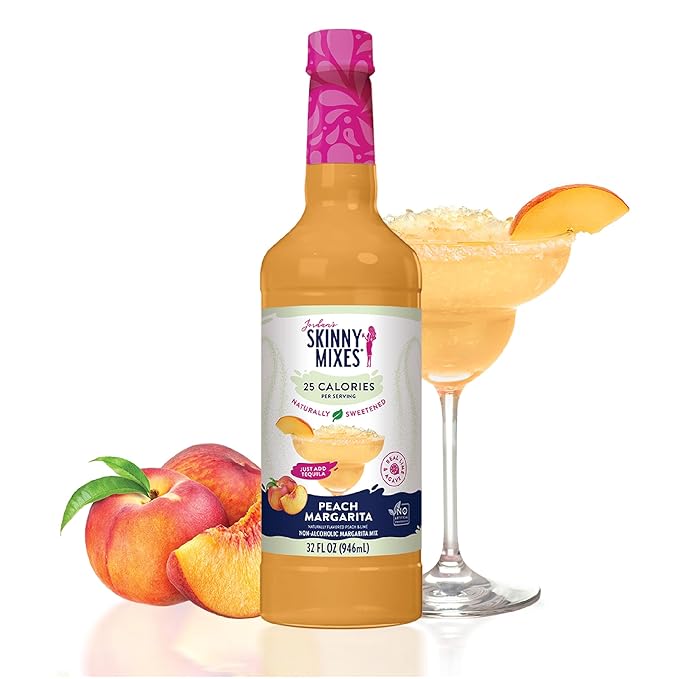 Jordan's Skinny Syrups Sugar Free Syrup, Naturally Sweetened Peach Margarita Mix, 32 oz, Low Calorie Flavoring, Protein Shake, Cocktail & More, Gluten Free, Keto Friendly