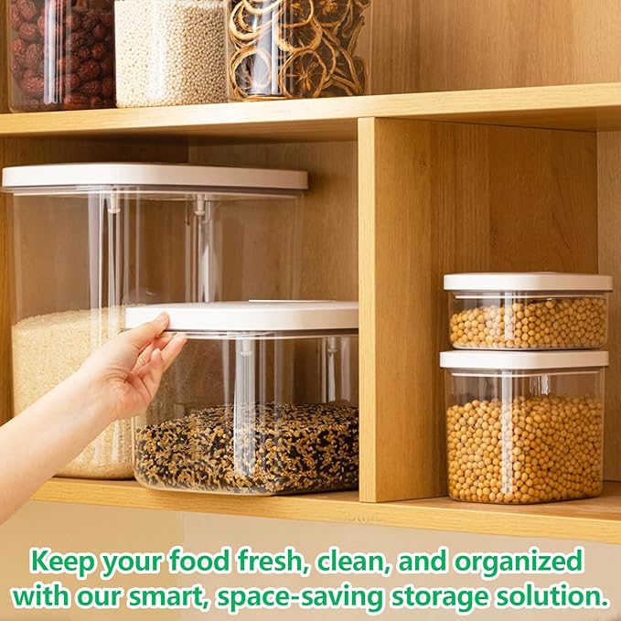 Airtight Flour Container 12 Lbs, Clear PET Plastic Food Storage Container Bin with Pop Up Lids For Rice Flour Sugar, Dry Food Holder for Kitchen Pantry Organization and Storage