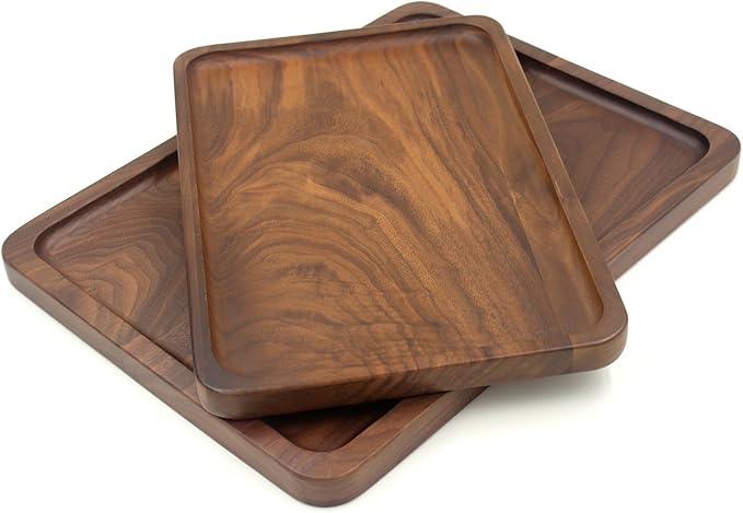 Bamber Wood Serving Tray Wooden Decorative Coffee Tea Platter Black Walnut 15.3 x 11.4 Inches