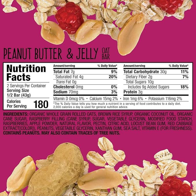 Bobo's Oat Bars, Peanut Butter and Jelly, 3 oz Bar (12 Pack), Gluten Free Whole Grain Snack and Breakfast Bar