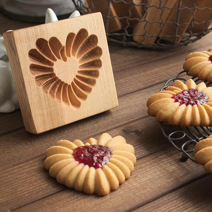 Wooden Cookie Biscuit Mold, 3D Baking Mold, Embossing Craft Decorating Baking Tool, Suitable for Halloween Thanksgiving Christmas Kitchen DIY (Cookies-B-2PCS)