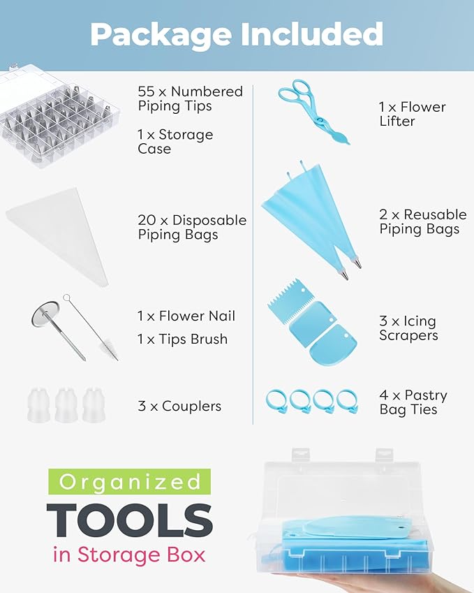 Kootek 90 PCs Piping Bags and Tips Set, Cake Decorating Supplies Kit with 55 Numbered Icing Piping Tips, 20+2 Pastry Bags for Cake Cupcake, Frosting Piping Kit with Booklet and eBook