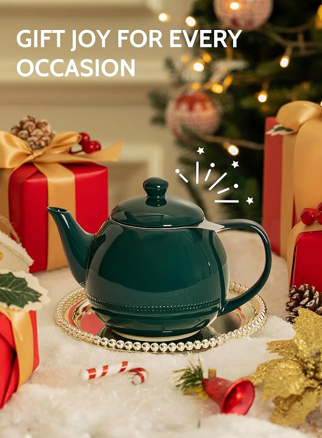Sweese Teapots for Tea, 27 oz Porcelain Tea pot with Removable Stainless Steel Infuser, Tea Pots for Loose Tea - Dark Green