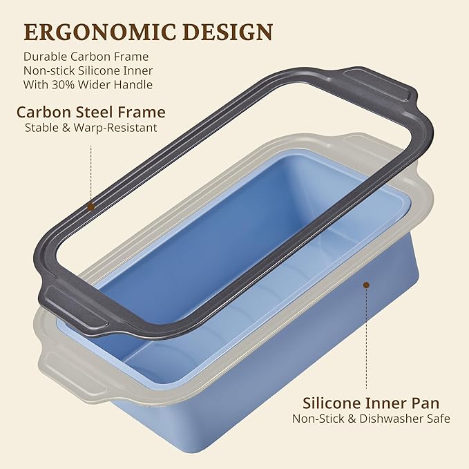 BRONYPRO 9x5 Inch Non-Stick Bread Loaf Pan,Non-Toxic Silicone Baking Mold For Homemade Bread,Heavy-Duty Steel Frame,Dishwasher Safe-Blue
