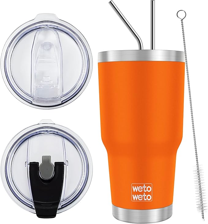 WETOWETO 30 oz Tumbler Stainless Steel Vacuum Insulated Coffee Ice Cup Double Wall Vacuum Coffee Cup Thermal Cups for Hot and Cold drinks, Suitable for Beach, Travel (Orange, 1 Pack)