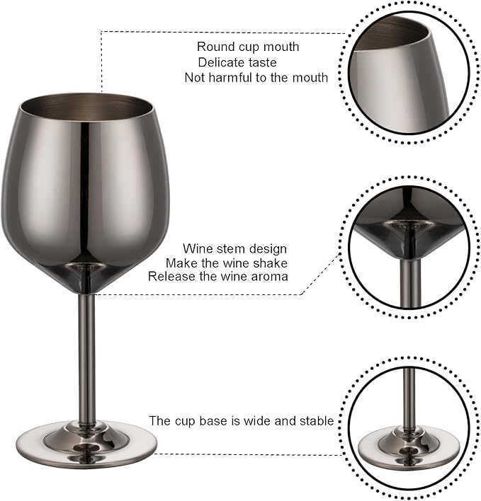 2 oz Shot Glasses, Stainless Steel Shot Glasses, Mini Wine Glass Perfect for Tasting Brandy,Suitable for family dinner party, party supplies, bar tools, gifts(set of 2) (Black)
