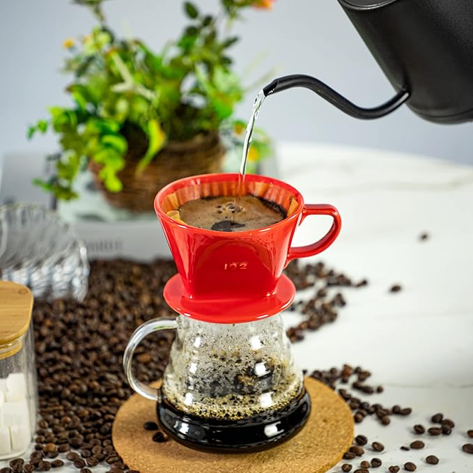 Pour Over Ceramic - Coffee Dripper Ceramic Coffee Maker with 3 Holes Flat Bottom, Porcelain Slow Filter Cone for Travel, Camping, Office, Home, Coffee Maker Brew
