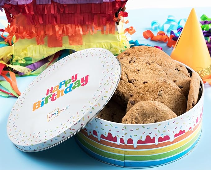 Happy Birthday Cookies Tin Chocolate Chip Gift Basket Tin Individually Wrapped Food Gift for Men Women Gourmet Kosher