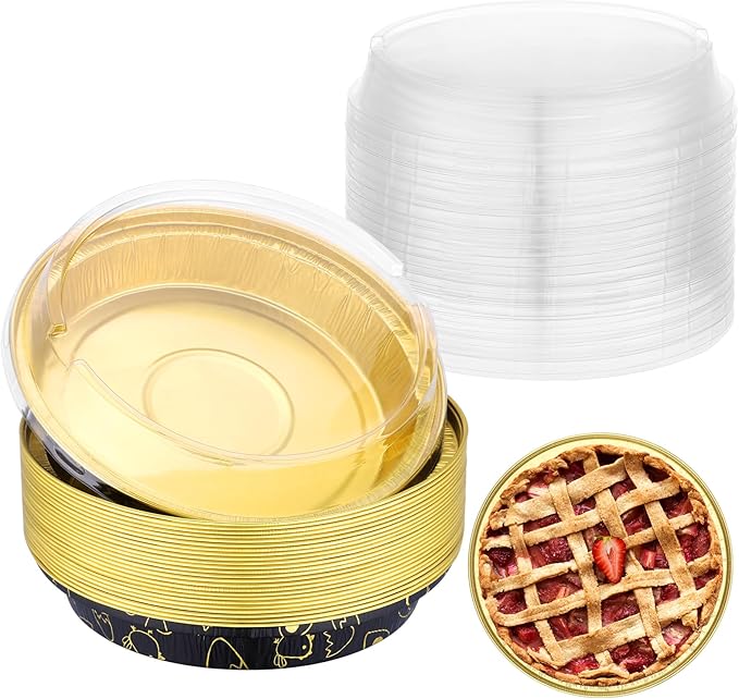 EUSOAR Aluminum Pans with Lids, 25pcs 10oz/275ml Black/Gold Cake Containers Baking Cups, Muffin Liners Foil Ramekins Cupcakes Liners Bread Pudding Round Holders Cups for Wedding Birthday Party