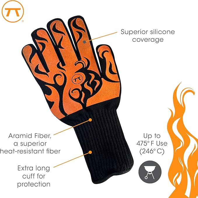 Outset Heat Resistant Grill Glove, Set of 1 with Flames Design