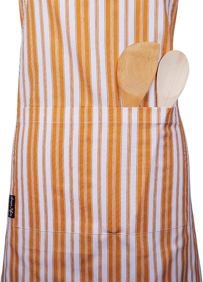 AMOUR INFINI Cotton Aprons for Women with Pockets Adjustable Strap and Waist Ties Reusable Printed Aprons for Baking, Cooking, Gardening (27.5 x 33 Inches - Yellow)