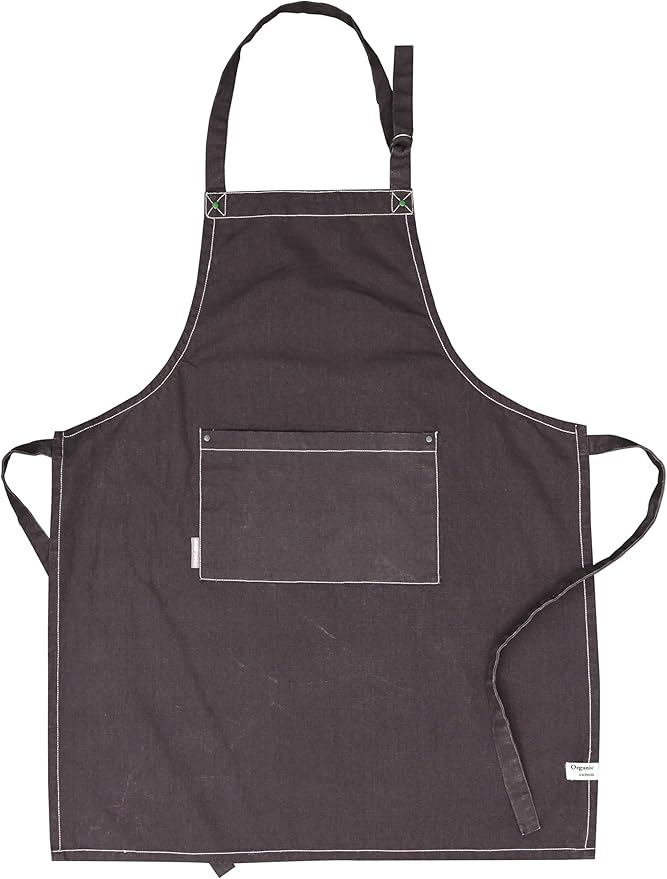 AMOUR INFINI Cotton Solid Aprons for Women with Pocket, Adjustable Strap and Waist Ties Washed Chef Aprons for Cooking, Baking and Gardening (27.5x33 Inches - Brown)