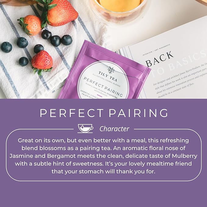 Tily Tea Perfect Pairing Herbal Tea - Mulberry Leaf Tea for Digestive and Gut Support - Caffeine Free - 10 Plastic-Free Tea Bags