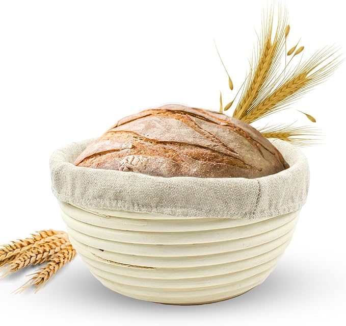 Banneton Bread Proofing Basket Sourdough Proofing Basket for Beginners & Professional Bakers, Handwoven Rattan Cane Bread Maker with Linen for Artisan Breads, 7 x 4 Inch, 0.5-Pound Round